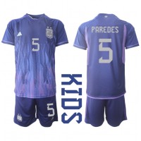 Camiseta Argentina Leandro Paredes #5 Segunda Equipación Replica Mundial 2022 para niños mangas cortas (+ Pantalones cortos)